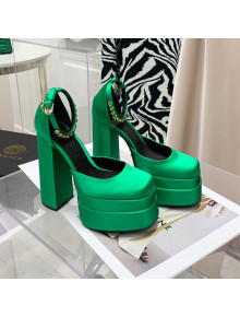 Versace Medusa Aevitas Satin Platform Pumps 15cm Green 2021 