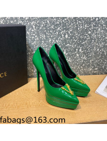 Versace Virtus Patent Leather Plarform Pumps 14.5cm Green 2022 