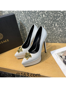 Versace La Medusa Patent Leather Plarform Pumps 14.5cm White 2022 