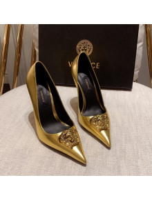 Versace Glazed Leather Pumps 11cm Gold 2022 031942