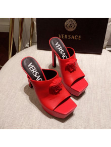 Versace Calfskin Platform Slide Sandals 14cm Red 2022 031944