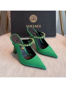 Versace Silk High Heel Mules 11cm Green 2022 031948