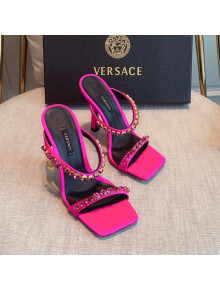 Versace Silk Crystal Slide Sandals 11cm Hot Pink 2022 031920