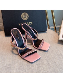 Versace Silk Crystal Slide Sandals 11cm Light Pink 2022 031924