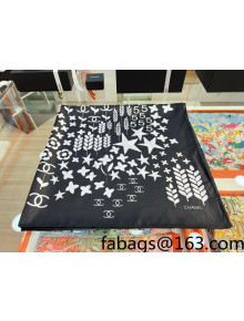 Chanel Star Silk Sqaure Scarf 90x90cm Black 2022 17