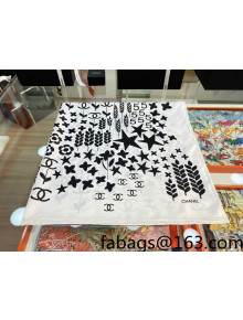 Chanel Star Silk Sqaure Scarf 90x90cm White 2022 18