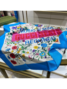 Gucci Music Flower Silk Square Scarf 90x90cm Blue 2022 033037