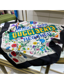 Gucci Music Flower Silk Square Scarf 90x90cm Black 2022 033038