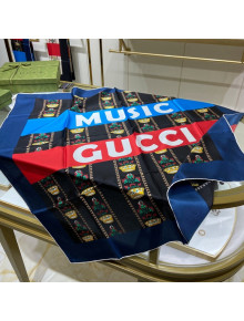 Gucci Music Silk Square Scarf 90x90cm Blue 2022 033040