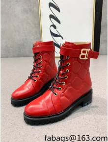 Balmain Quilted Calfskin B Buckle Ankle Boots Red 2021 120428