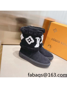 Louis Vuitton Snowdrop Shearling and Suede Flat Ankle Boots Black 2021 04