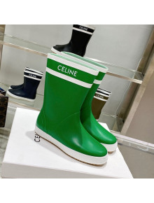 Celine Shiny Leather Rain Boots Grass Green 2021 120449