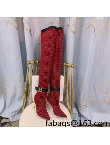 Balmain Knit B Buckle High Boots Red 2021 120417