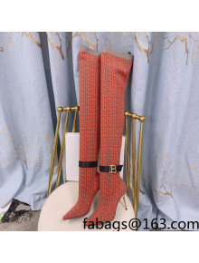 Balmain Knit B Buckle High Boots Orange 2021 120419