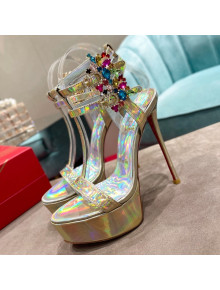 Christian Louboutin Maravilla Patent Leather High Heel Platform Sandals with Crystal Buckle 15cm Yellow 2022