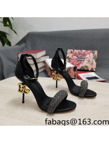 Dolce & Gabbana DG Calf Leather and Crystal High Heel Sandals Black 10.5cm 2022 