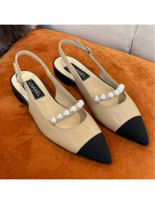 Chanel Lambskin Slingback Ballerinas with Pearls Beige 2022 032674