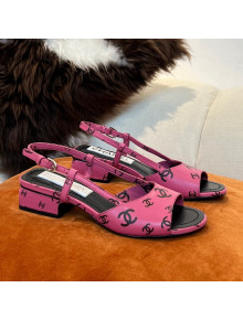 Chanel CC Allover Printed Lambskin Low Heel Sandals 3.5cm G38976 Dark Pink 2022