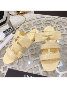 Chanel Quilted Lambskin Flat Sandals with Bow Yellow 2022 032803