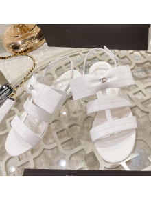 Chanel Quilted Lambskin Flat Sandals with Bow White 2022 032804