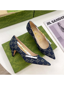 Gucci GG Denim Pumps 5.5cm with 'GUCCI' Bow Blue 2022