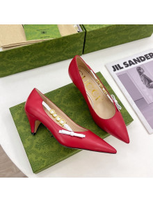 Gucci Leather Pumps 5.5cm with 'GUCCI' Bow Red 2022