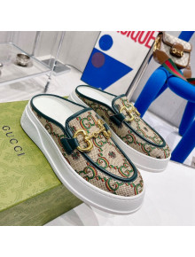 Gucci GG Flower Jacquard Flat Mules Beige/Green 2022 032862