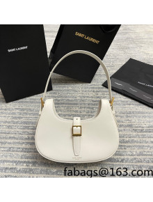 Saint Laurent Le Fermoir Hobo Bag in Shiny Leather 672615 White 2022