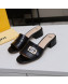 Fendi Stone Embossed Leather Slide Sandals 4cm Black 2022