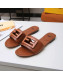 Fendi Baguette Leather Slide Sandals Brown 2022 03