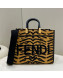 Fendi Sunshine Medium Shopper Tote Bag in Tiger Jacquard Fabric Black/Yellow 2022 8550