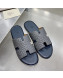 Hermes Men's Izmir H-Embossed Leather Flat Slide Sandals Grey 2021 53