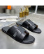 Hermes Men's Izmir Stitching Leather Flat Slide Sandals All Black 2021 54