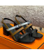 Hermes Eve Calfskin Medium Heel Sandal 6cm with Kelly Buckle Black/White/Brown 2022