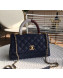 Chanel Grained Calfskin Flap Top Handle Bag Dark Blue 2019