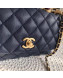 Chanel Grained Calfskin Flap Top Handle Bag Dark Blue 2019