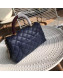 Chanel Grained Calfskin Flap Top Handle Bag Dark Blue 2019