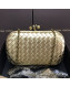 Bottega Veneta Knot Woven Lambskin Clutch with Chain Gold 01 2019