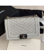 Chanel Pearl Chevron Calfskin Medium Boy Flap Bag A67086 White/Silver 2020