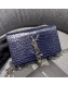 Saint Laurent Kate Small with Tassel in Embossed Crocodile Shiny Leather 354120 Blue