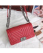 Chanel Chevron Grained Calfskin Medium Boy Flap Bag A67086 Red/Silver 2019