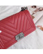 Chanel Chevron Grained Calfskin Medium Boy Flap Bag A67086 Red/Silver 2019