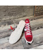 Off-White Cotton Canvas Striped High-Heel Sneakers Red 2019 (For Women and Men)