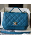 Chanel Quilted Grained Calfskin Mini Messenger Flap Top Handle Bag A93067 Blue 2019