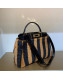 Fendi Peekaboo Iconic Striped Sheepskin Medium Top Handle Bag Black 2019