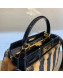 Fendi Peekaboo Iconic Striped Sheepskin Medium Top Handle Bag Black 2019