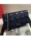 Dior Lady Dior Leather Clutch with Chain Navy Blue