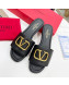 Valentino VLogo Calf Leather Flat Slide Sandals Black 2022 0323148