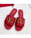 Valentino VLogo Calf Leather Flat Slide Sandals Red 2022 0323150